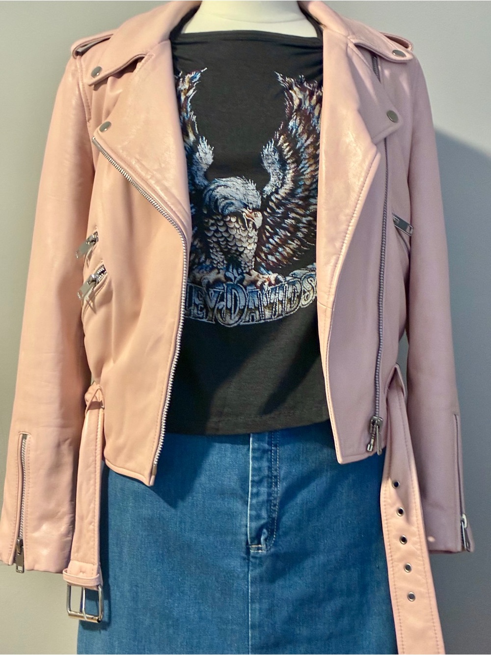 🆕️ Walter Baker Pale Pink Leather Alison Moto Jacket Large NWT!!!
